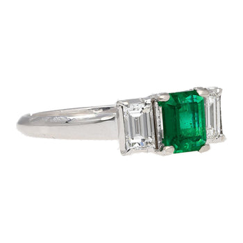 1.07 Carat Square-Cut Emerald and Diamond Three Stone Platinum Ring – Assay Jewelers