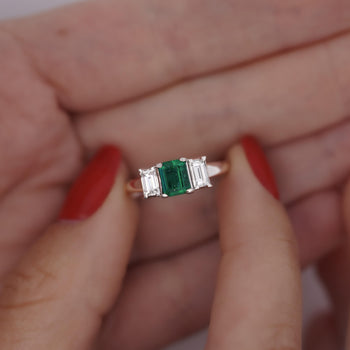 1.07 Carat Square-Cut Emerald and Diamond Three Stone Platinum Ring – Assay Jewelers