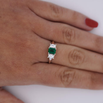 1.07 Carat Square-Cut Emerald and Diamond Three Stone Platinum Ring – Assay Jewelers