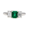 1.07 Carat Square-Cut Emerald and Diamond Three Stone Platinum Ring