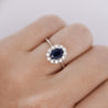 1.14 Carat Oval Deep Blue Sapphire & Round Diamond 18K White Gold Statement Ring