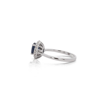 1.14 Carat Oval Deep Blue Sapphire & Round Diamond 18K White Gold Statement Ring – Assay Jewelers