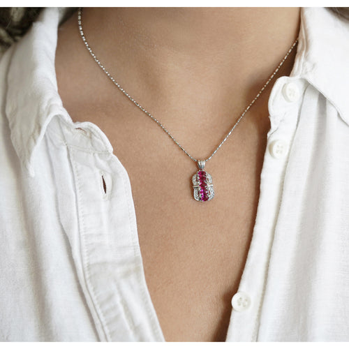 1.15 Carat Pinkish Red Ruby and Diamond Pendant Necklace Platinum