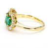 1.22 Carat Emerald & Diamond 18K Gold Halo Three Stone Band Ring