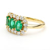 1.22 Carat Emerald & Diamond 18K Gold Halo Three Stone Band Ring