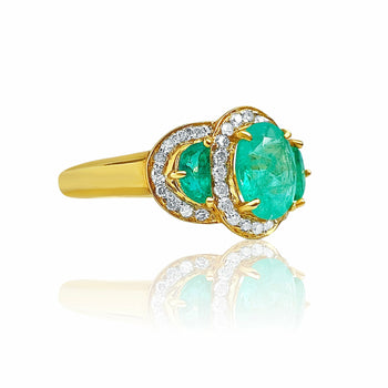 1.25 Carat Oval Colombian Emerald & Diamond Halo Three Stone Ring – Assay Jewelers