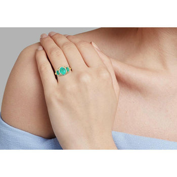 1.25 Carat Oval Colombian Emerald & Diamond Halo Three Stone Ring – Assay Jewelers
