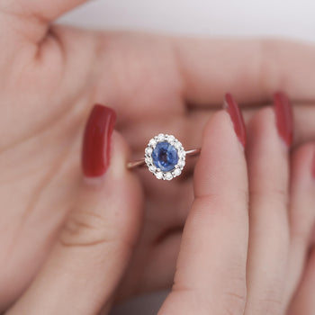 1.30 Carat Oval Deep Blue Sapphire & Round Diamond 18K White Gold Ring – Assay Jewelers