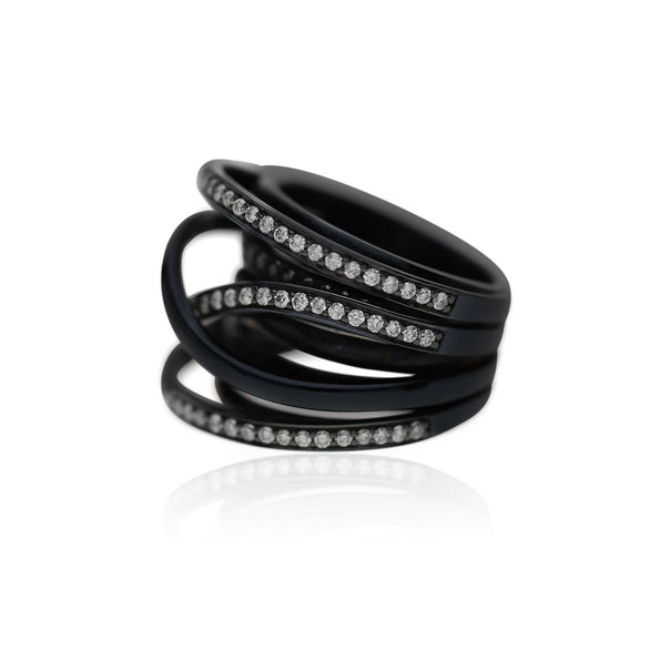 1.4 Carat Diamond Pave Multi-Band Coil 18K Black Gold Overpass Ring