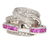 1.40 Carat Princess Pink Sapphire & Diamond Pave 18K White Gold Bypass Wave Ring