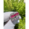 1.43 Carat Pinkish Red Ruby and Diamond Cluster Platinum Dome Ring