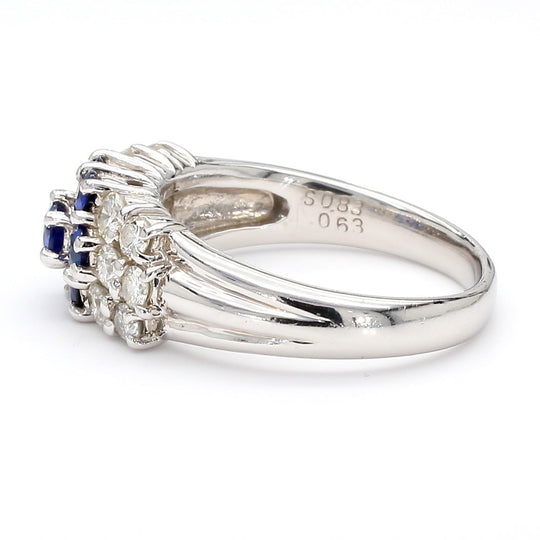 1.46 Carat Blue Sapphire & Diamond Platinum 3 Row Floral Cluster Band Ring