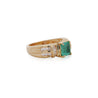 1.47 Carat Emerald With Round and Baguette Cut Diamond 14K Gold Statement Ring