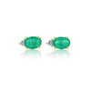1.5 CTW Oval Emerald Stud Earrings & Diamond Tops 14K Gold