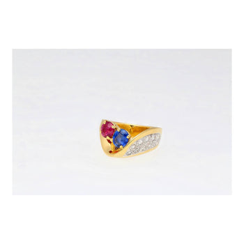 1.5 Carat Sapphire & Ruby with Diamond 18K Yellow Gold Crossover Statement Ring – Assay Jewelers