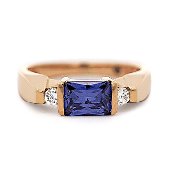 1.50 Carat Radiant Cut Tanzanite & Diamond Accents 14K Yellow Gold Bar Set Ring – Assay Jewelers