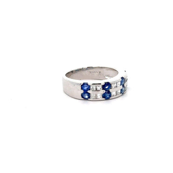 1.58 Carat Blue Round Sapphire & Baguette Diamond Platinum 6MM Band Ring – Assay Jewelers