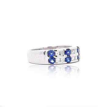 1.58 Carat Blue Round Sapphire & Baguette Diamond Platinum 6MM Band Ring – Assay Jewelers