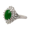 1.73 Carat Jadeite Jade Fei Cui & Diamond Halo Platinum Ballerina Filigree Ring