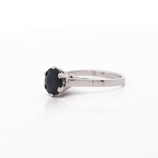 1.80 Carat Oval Blue Sapphire 14K White Gold Cathedral Solitaire Engagement Ring