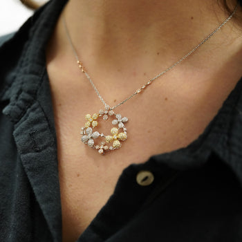 1.81 Carat Round Diamond in 14K Tri-Color Gold Flower Wreath Pendant Necklace – Assay Jewelers