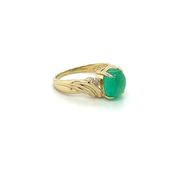 2 Carat Cabochon Cut Natural Emerald & Diamond in Textured 14K Yellow Gold Ring – Assay Jewelers
