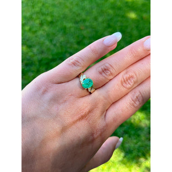 2 Carat Cabochon Cut Natural Emerald & Diamond in Textured 14K Yellow Gold Ring – Assay Jewelers