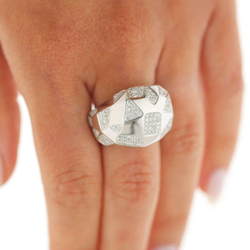 2 Carat Diamond Pave Geometric Bombé Dome 18k White Gold Ring – Assay Jewelers