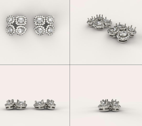 2 Carat Lab Diamond 14K Gold Multi Shape Cluster Halo Stud Earrings