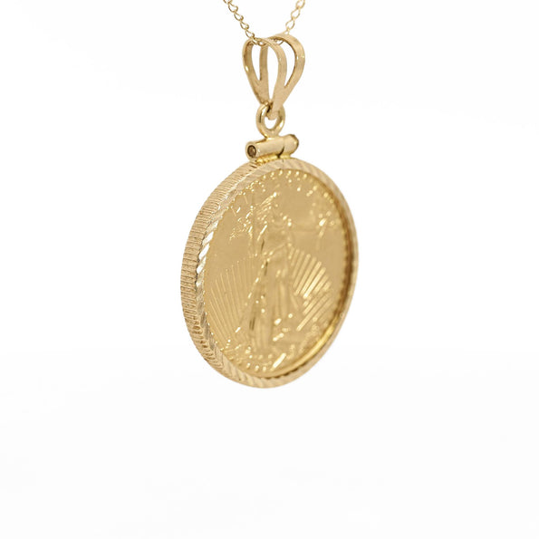 22K Gold Lady Liberty US 10 Dollar 1/4 OZ Coin (2010) Pendant in 14K Frame