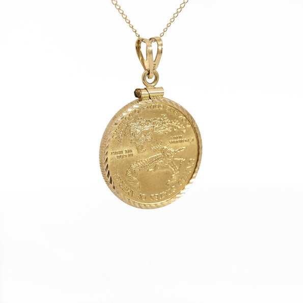 22K Gold Lady Liberty US 10 Dollar 1/4 OZ Coin (2010) Pendant in 14K Frame