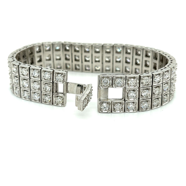 23.5 Carat Natural Round Cut Diamond 3 Row Box Set Tennis Bracelet