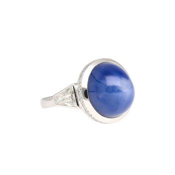 25 Carat GRS Certified No Heat Cabochon Cut Blue Star Sapphire Ring With Trapezoid Cut Diamonds – Assay Jewelers