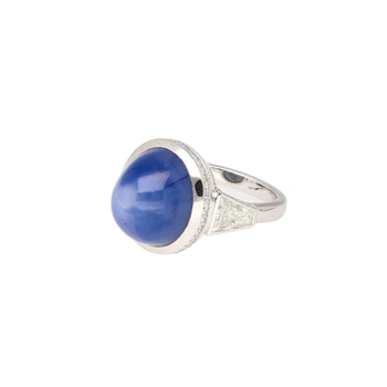 25 Carat GRS Certified No Heat Cabochon Cut Blue Star Sapphire Ring With Trapezoid Cut Diamonds – Assay Jewelers