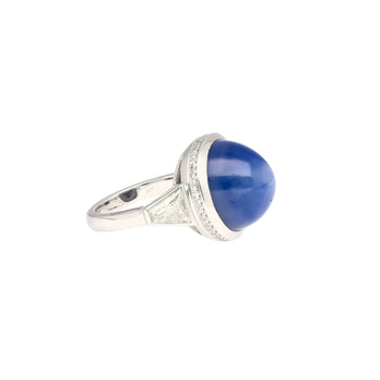 25 Carat GRS Certified No Heat Cabochon Cut Blue Star Sapphire Ring With Trapezoid Cut Diamonds – Assay Jewelers