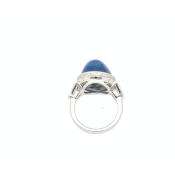 25 Carat GRS Certified No Heat Cabochon Cut Blue Star Sapphire Ring With Trapezoid Cut Diamonds – Assay Jewelers