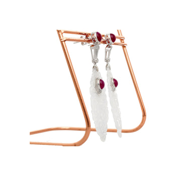 27.48 Carat Carved Grade A Lavender Jade Drop Earrings with Rubies & Diamonds – Assay Jewelers