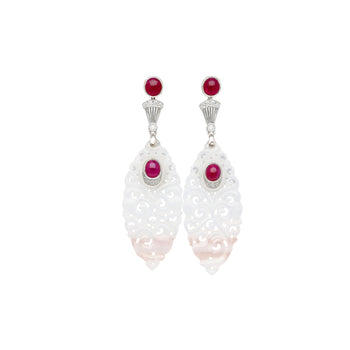 27.48 Carat Carved Grade A Lavender Jade Drop Earrings with Rubies & Diamonds – Assay Jewelers