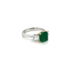 2.19 Carat Natural Emerald 3-Stone Ring with Baguette Diamond in 18K White Gold