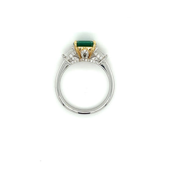 2.19 Carat Natural Emerald 3-Stone Ring with Baguette Diamond in 18K White Gold – Assay Jewelers