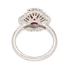 2.19 Carat Oval Cut Ruby and Baguette Diamond Halo Platinum Ballerina Ring