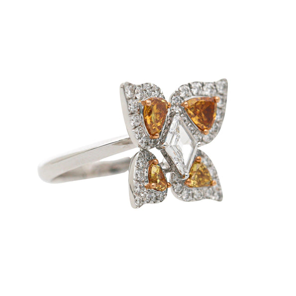 2.26 Carat White and Orange Diamond Butterfly Motif Ring