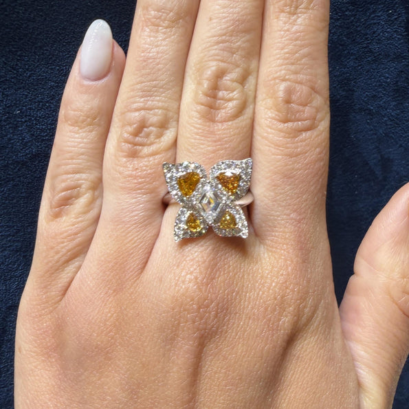 2.26 Carat White and Orange Diamond Butterfly Motif Ring
