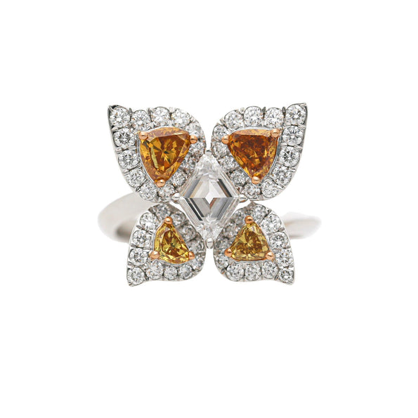 2.26 Carat White and Orange Diamond Butterfly Motif Ring