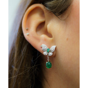 2.5 Carat Cabochon Cut Emerald and Diamond Butterfly Drop Earrings in 18K White Gold – Assay Jewelers