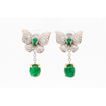 2.5 Carat Cabochon Cut Emerald and Diamond Butterfly Drop Earrings in 18K White Gold – Assay Jewelers