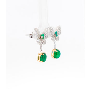 2.5 Carat Cabochon Cut Emerald and Diamond Butterfly Drop Earrings in 18K White Gold – Assay Jewelers
