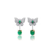 2.5 Carat Cabochon Cut Emerald and Diamond Butterfly Drop Earrings in 18K White Gold