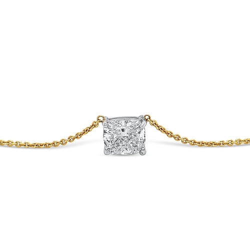 2.5 Carat Cushion Cut Lab Grown Diamond Floating Connected Necklace in 18K Gold