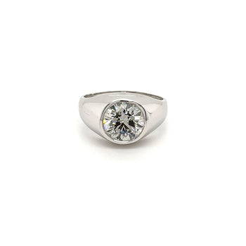 Diamant cultivé en laboratoire rond de 2,6 carats en or blanc 14K, serti clos, Bague solitaire pour homme – Assay Jewelers